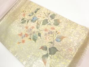 作家物　螺鈿引箔花々・枝葉模様織出し名古屋帯